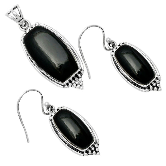 Black Onyx - Brazil Pendant Earrings Set T-1007 DGT01039
