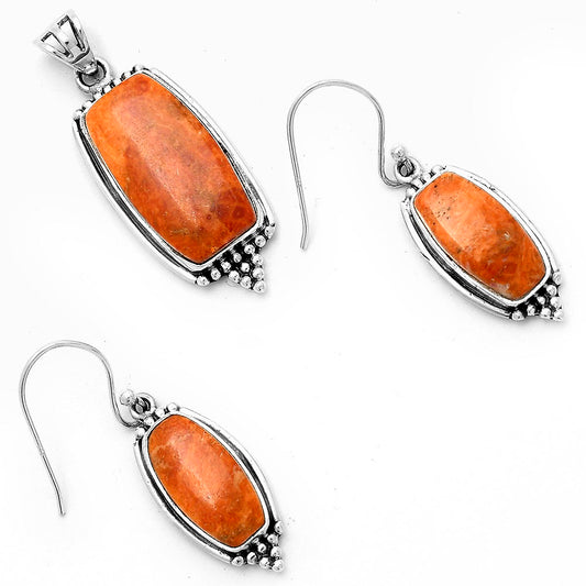 Red Sponge Coral Pendant Earrings Set T-1007 DGT01041