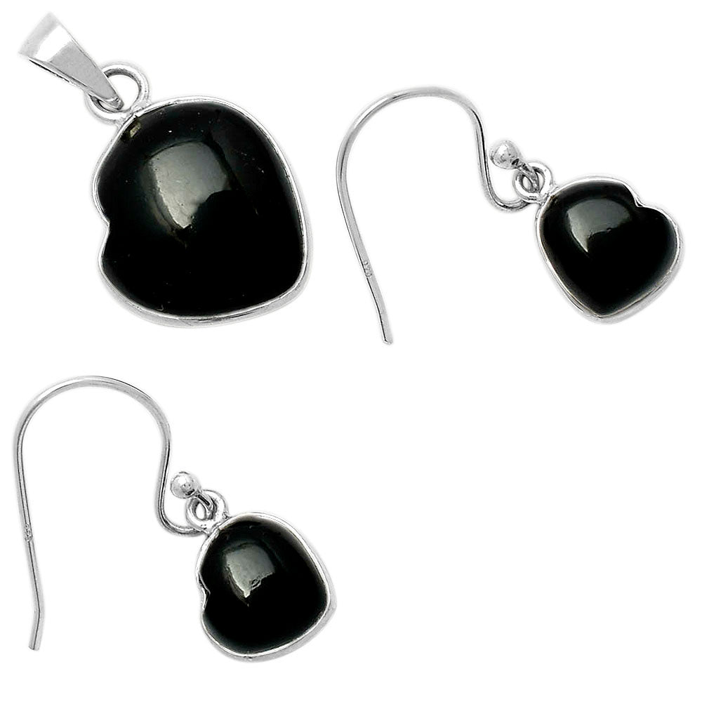 Heart Black Onyx Brazil Pendant Earrings Set T-1004 DGT01042