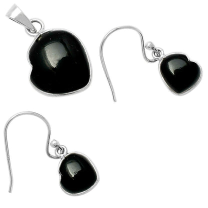 Heart Black Onyx Brazil Pendant Earrings Set T-1004 DGT01042