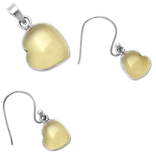 Heart Milky Lemon Quartz Pendant Earrings Set T-1004 DGT01045