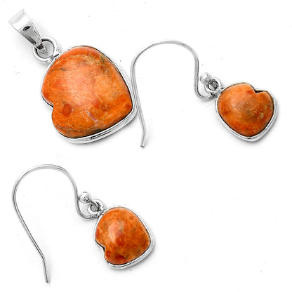 Heart Red Sponge Coral Pendant Earrings Set T-1004 DGT01048