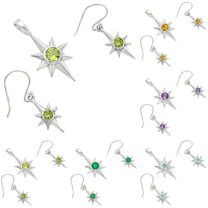 Minimalist Starburst Design 925 Silver Earrings & Pendant Jewelry Set DGT01053 T-1009