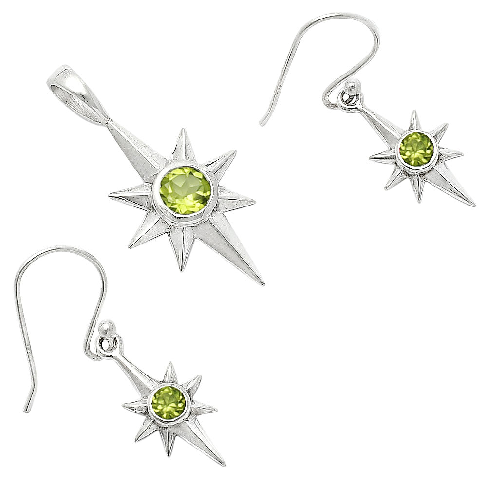Minimalist Starburst Design 925 Silver Earrings & Pendant Jewelry Set DGT01053 T-1009