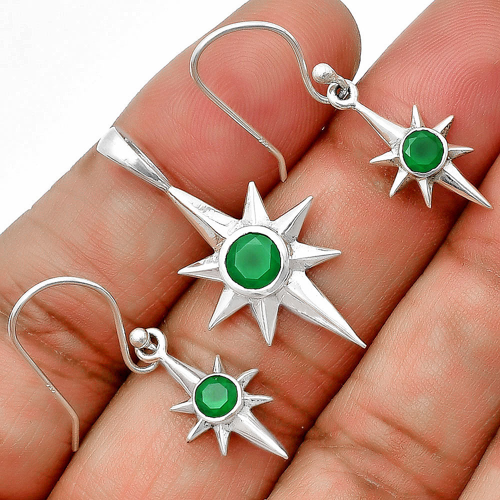 Minimalist Starburst Design 925 Silver Earrings & Pendant Jewelry Set DGT01053 T-1009