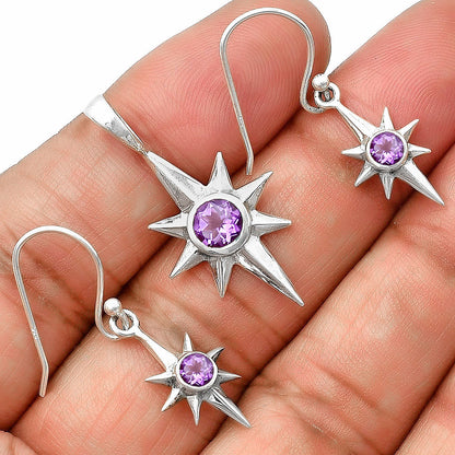 Minimalist Starburst Design 925 Silver Earrings & Pendant Jewelry Set DGT01053 T-1009