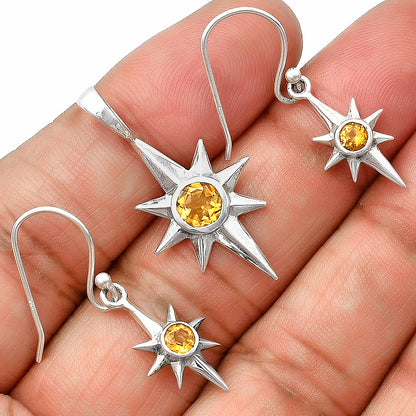 Minimalist Starburst Design 925 Silver Earrings & Pendant Jewelry Set DGT01053 T-1009