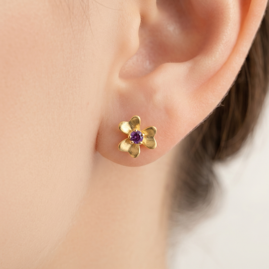 Dainty 18K Gold Plated Floral Colorful Gemstone Stud Earrings TGE1021 EM-1277