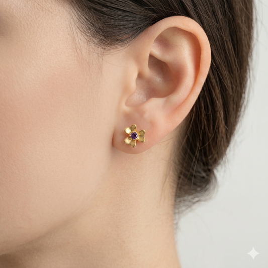 Dainty 18K Gold Plated Floral Colorful Gemstone Stud Earrings TGE1021 EM-1277