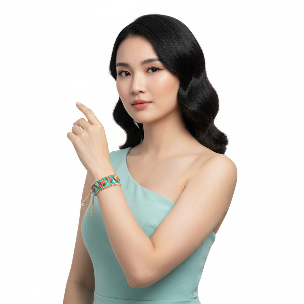 Colorful Bohemian Boho Seed Bead Loom Bracelet, Ethnic Large Cuff Bracelets For Women FBR1001