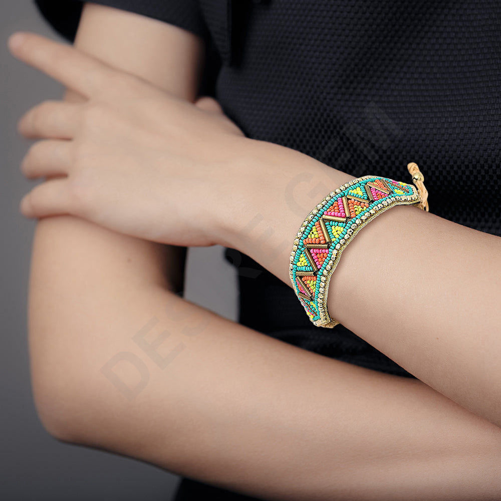 Colorful Bohemian Boho Seed Bead Loom Bracelet, Ethnic Large Cuff Bracelets For Women FBR1001