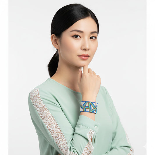 Colorful Bohemian Boho Seed Bead Loom Bracelet, Ethnic Large Cuff Bracelets For Women FBR1005