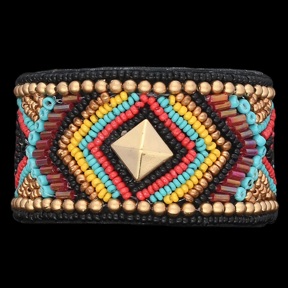 Colorful Bohemian Boho Seed Bead Loom Bracelet, Ethnic Large Cuff Bracelets For Women FBR1008