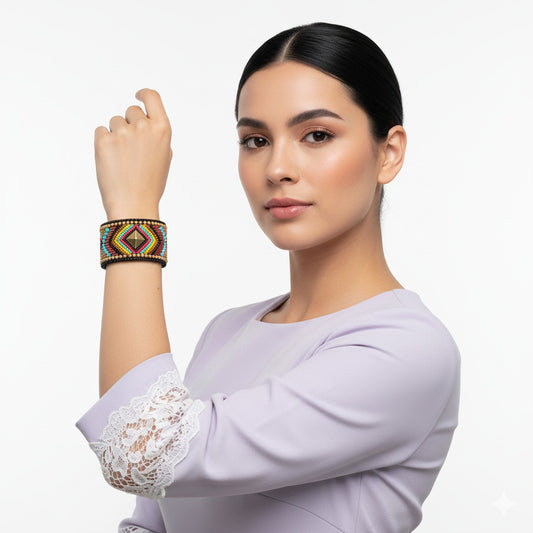 Colorful Bohemian Boho Seed Bead Loom Bracelet, Ethnic Large Cuff Bracelets For Women FBR1008