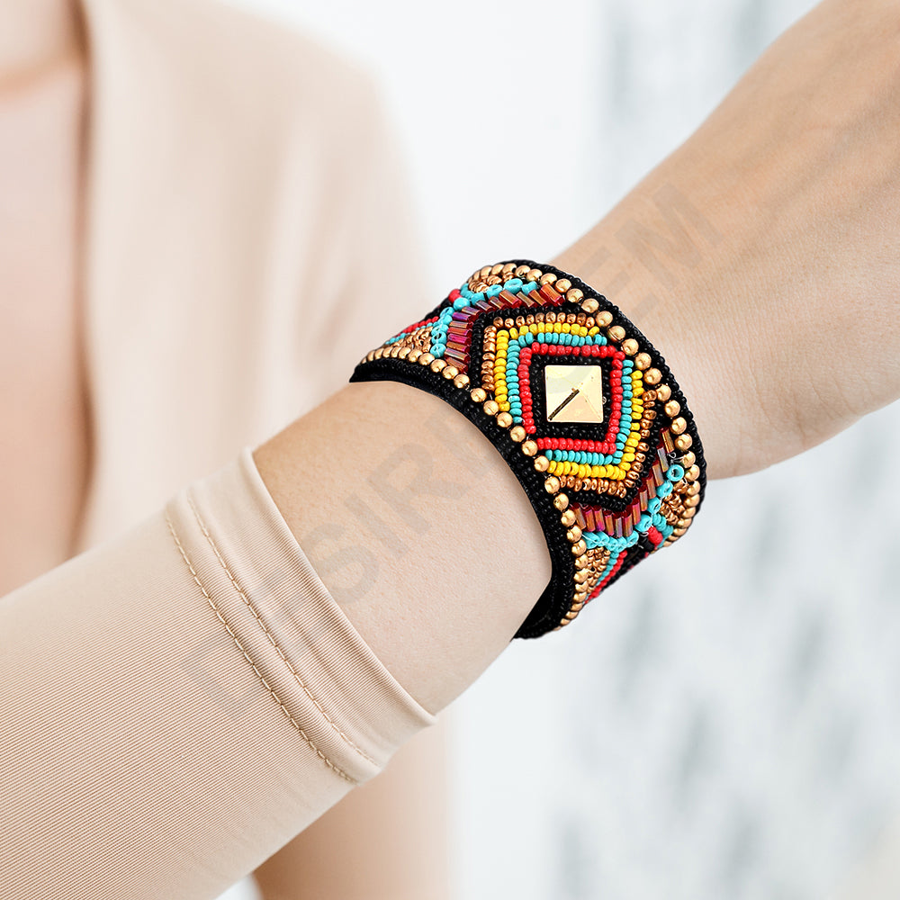 Colorful Bohemian Boho Seed Bead Loom Bracelet, Ethnic Large Cuff Bracelets For Women FBR1008