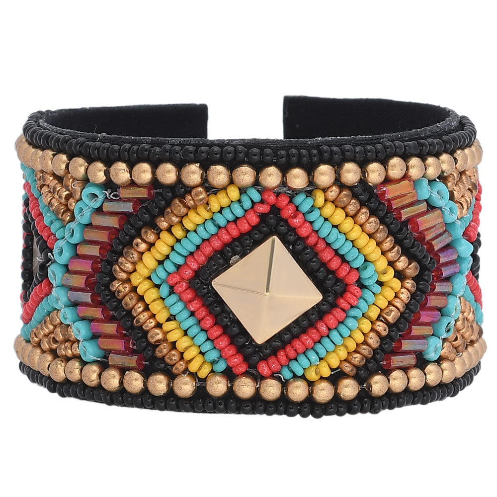Colorful Bohemian Boho Seed Bead Loom Bracelet, Ethnic Large Cuff Bracelets For Women FBR1008