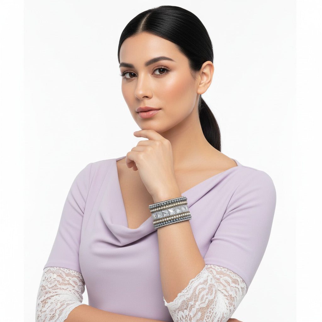 Colorful Bohemian Boho Seed Bead Loom Bracelet, Ethnic Large Cuff Bracelets For Women FBR1009