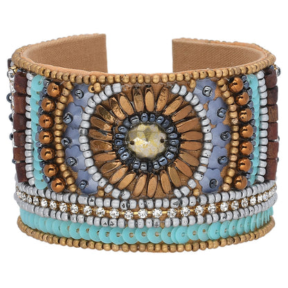 Colorful Bohemian Boho Seed Bead Loom Bracelet, Ethnic Large Cuff Bracelets For Women FBR1010