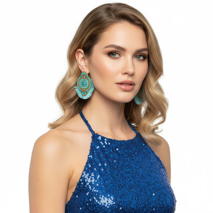 Colorful Beaded Earrings,Hoop Dangle Earrings, Bohemia Boho Tassel Earrings FER1003