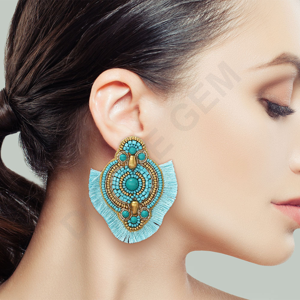 Colorful Beaded Earrings,Hoop Dangle Earrings, Bohemia Boho Tassel Earrings FER1003