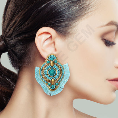 Colorful Beaded Earrings,Hoop Dangle Earrings, Bohemia Boho Tassel Earrings FER1003