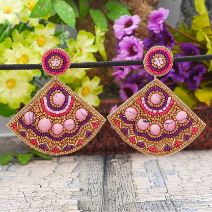 Colorful Beaded Earrings,Hoop Dangle Earrings, Bohemia Boho Tassel Earrings FER1008