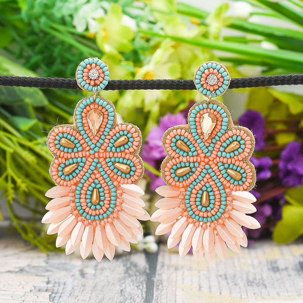 Colorful Beaded Earrings,Hoop Dangle Earrings, Bohemia Boho Tassel Earrings FER1010