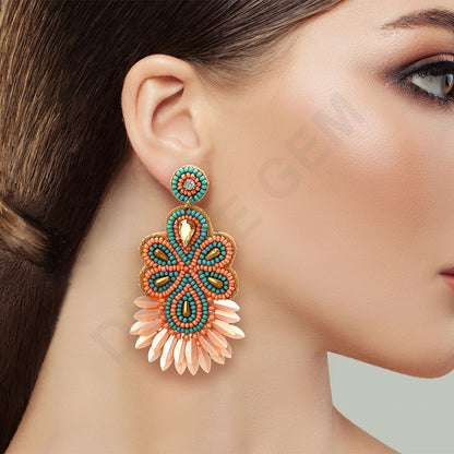 Colorful Beaded Earrings,Hoop Dangle Earrings, Bohemia Boho Tassel Earrings FER1010