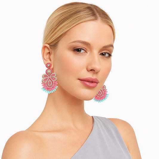 Colorful Beaded Earrings,Hoop Dangle Earrings, Bohemia Boho Tassel Earrings FER1011