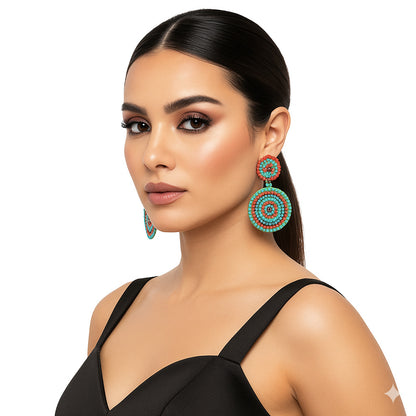 Colorful Beaded Earrings,Hoop Dangle Earrings, Bohemia Boho Tassel Earrings FER1013