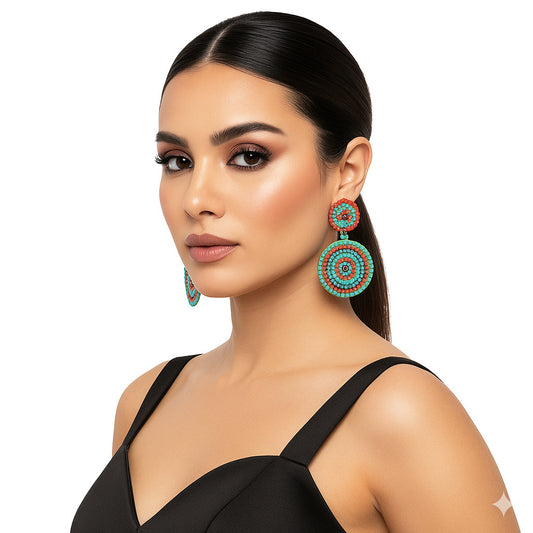 Colorful Beaded Earrings,Hoop Dangle Earrings, Bohemia Boho Tassel Earrings FER1013