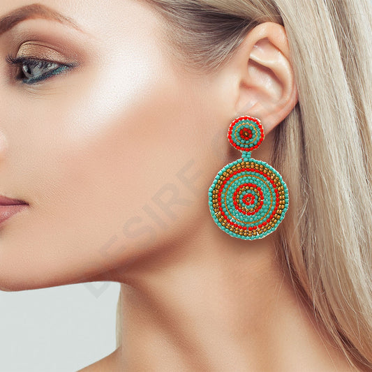 Colorful Beaded Earrings,Hoop Dangle Earrings, Bohemia Boho Tassel Earrings FER1013