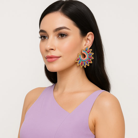 Colorful Beaded Earrings,Hoop Dangle Earrings, Bohemia Boho Tassel Earrings FER1016