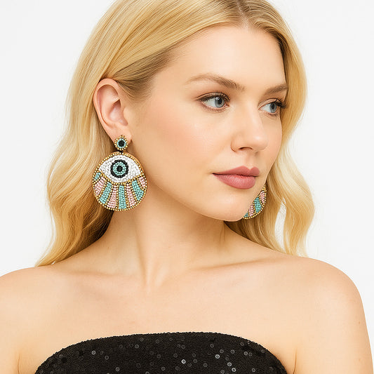 Colorful Beaded Earrings,Hoop Dangle Earrings, Bohemia Boho Tassel Earrings FER1017