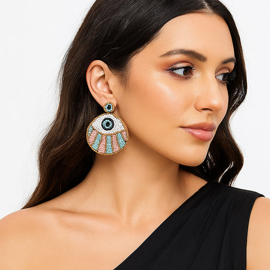 Colorful Beaded Earrings,Hoop Dangle Earrings, Bohemia Boho Tassel Earrings FER1017