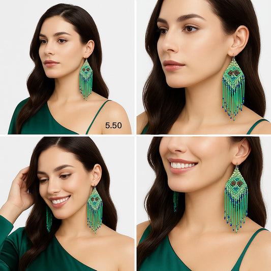 Colorful Beaded Earrings,Hoop Dangle Earrings, Bohemia Drops Earrings, Tassel Earrings FER1033