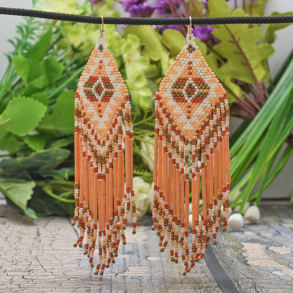 Colorful Beaded Earrings,Hook Dangle Earrings, Bohemia Boho Tassel Earrings FER1034