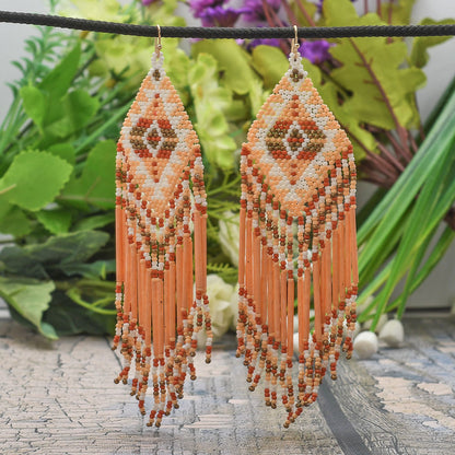Colorful Beaded Earrings,Hook Dangle Earrings, Bohemia Boho Tassel Earrings FER1034