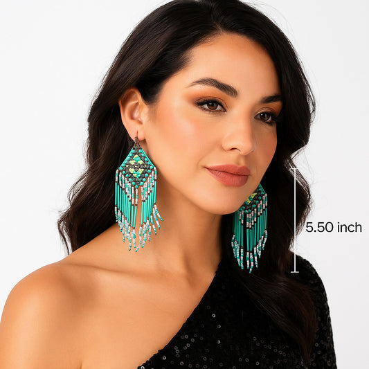 Colorful Beaded Earrings,Hook Dangle Earrings, Bohemia Boho Tassel Earrings FER1035