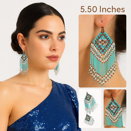 Colorful Beaded Earrings,Hook Dangle Earrings, Bohemia Boho Tassel Earrings FER1035