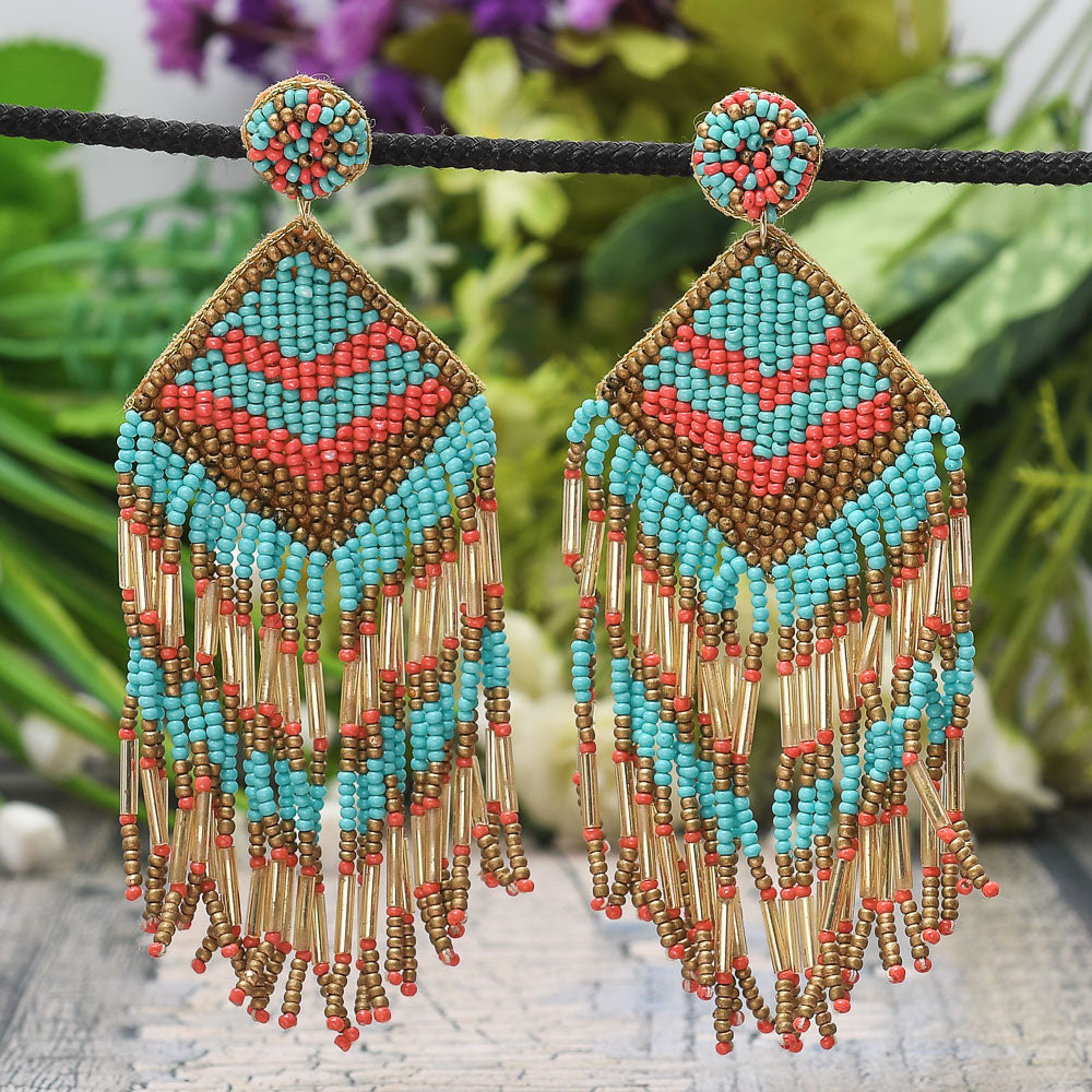 Colorful Beaded Earrings,Hook Dangle Earrings, Bohemia Boho Tassel Earrings FER1036