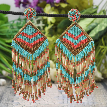 Colorful Beaded Earrings,Hook Dangle Earrings, Bohemia Boho Tassel Earrings FER1036