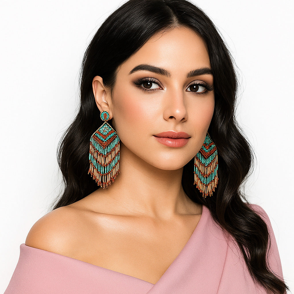 Colorful Beaded Earrings,Hook Dangle Earrings, Bohemia Boho Tassel Earrings FER1036