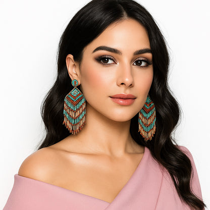 Colorful Beaded Earrings,Hook Dangle Earrings, Bohemia Boho Tassel Earrings FER1036