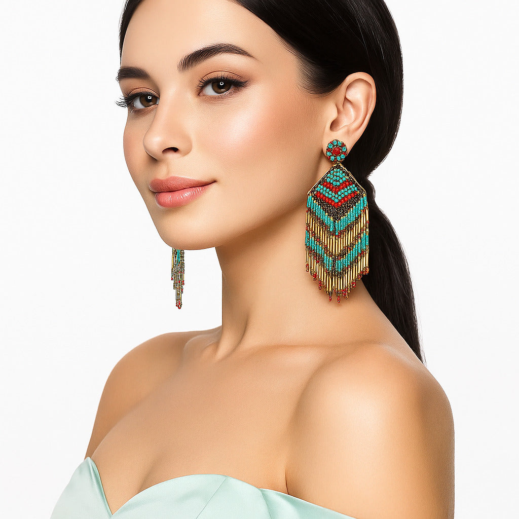 Colorful Beaded Earrings,Hook Dangle Earrings, Bohemia Boho Tassel Earrings FER1036