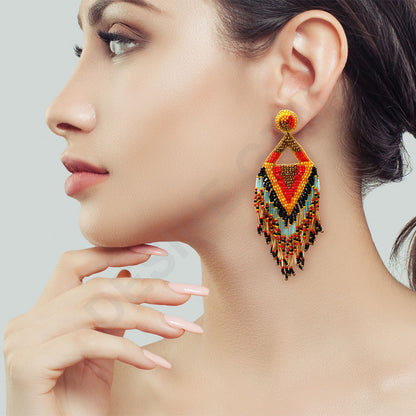 Colorful Beaded Earrings,Seed Bead,Hoop Dangle Earrings, Bohemia,Tassel Earrings FER1037