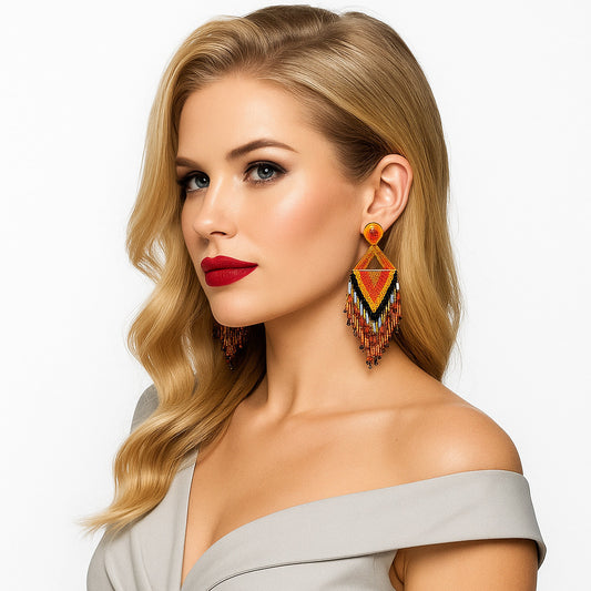 Colorful Beaded Earrings,Seed Bead,Hoop Dangle Earrings, Bohemia,Tassel Earrings FER1037