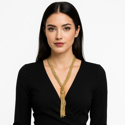 Tassel Golden Beaded Necklace,Glass Seed Beaded Bohemian Boho,Retro Ethnic Sweater Chain FNC1004