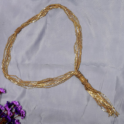 Tassel Golden Beaded Necklace,Glass Seed Beaded Bohemian Boho,Retro Ethnic Sweater Chain FNC1004
