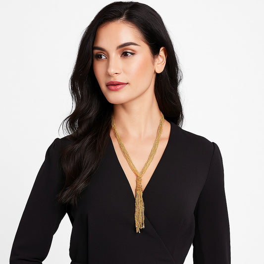 Tassel Golden Beaded Necklace,Glass Seed Beaded Bohemian Boho,Retro Ethnic Sweater Chain FNC1004